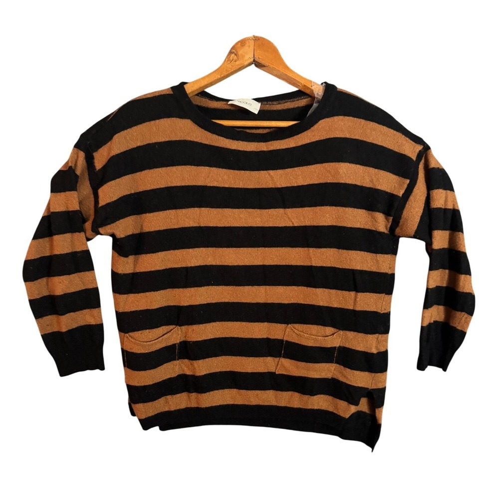 VICOLO Striped Wool Blend Sweater Brown Black Pockets Sz Small Made in Italy
